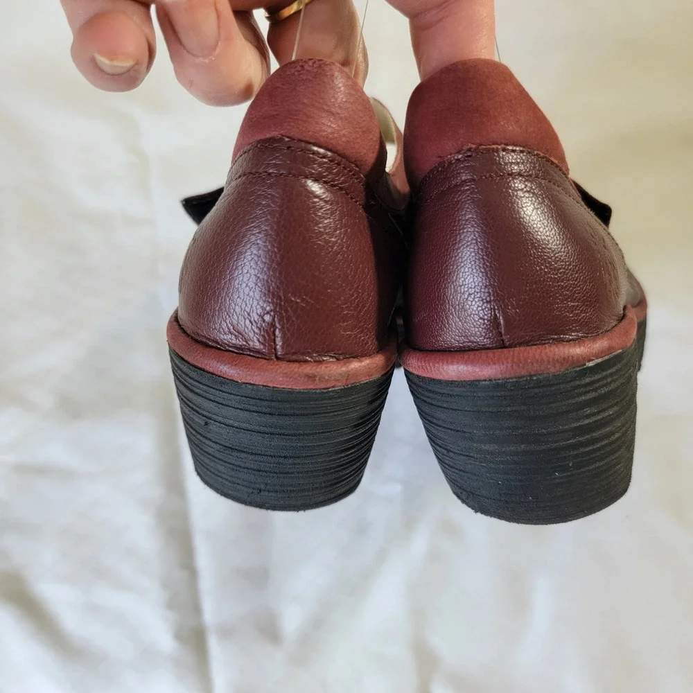 Fly London Womens Burgundy Leather Mary Jane Wedge Platform Shoes Sz 8 39 RARE